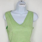 Vintage 70 s Hand Made Embroidered Green Gingham Apron Dress Pockets Housewife