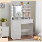 Led Sliding Mirror Vanity Desk Makeup Vanity Set With 5 Drawers Dressing Table