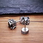 Mens Unisex Black Cz Ear Stud Earrings Punk Retro Rock Jewelry Stainless Steel 