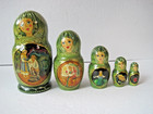 Stunning Hand Painted Nesting Dolls Matryoshka W folk Tales Scenes Gold Trim 5pc