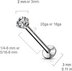 Push In Labret Monroe Stud Threadless Flat Back Stud Earring Lip Labret Piercing