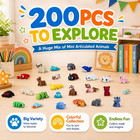 200 Pcs Mini 3d Printed Animals Bulk  Articulated Animal Figurines Set  Flexible