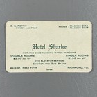 Vintage Hotel Sharlee Richmond Va Business Card Cg Pettit Otis Elevator Antique