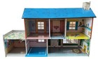 Vtg Louis Marx   Co 1950s Tin Metal 2 Story Colonial Dollhouse With Patio Guc