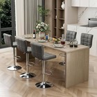 Set Of 4 Adjustable Swivel Bar Stools Modern Pu Leather Grey Square Back