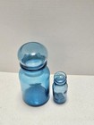 2 Vintage Blue Glass Apothecary Bubble Lid Jar  9  Belgium   5 25 Tawain