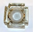 Art Deco Clear Glass Square Ashtray Ice Block Thick Heavy Glass Trinket Box  Mcm