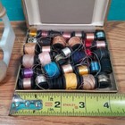 Lot Of Mixed Vintage Sewing Material Wooden Spool Bobbins With Thread And Rack