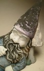 Vintage Antique Cast Iron Garden Figural Sleeping By Toadstool Gnome 12       Long