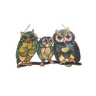 Tiffany Style Stained Glass Hanging Window Panel Owl Family Bird Design