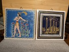 Pair Vintage Greek 6  Tiles Handmade By Smaltotechniki Ceramic Moscato Greece