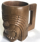 1973 Vtg Tiki Mug Hand Carved Wood Wu Warrior God Hawaii Souvenir Collectible
