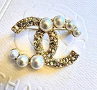 Chanel Cc  Pearls Gold Tone Brooch