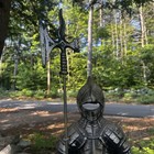 Vintage Cast Iron Medieval Knight Armor Statue Fireplace Tool Set Holder