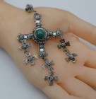 1950 s Mexican Sterling 925 Cross Yalalag Signed Hallmark Eagle 3 Green Stone