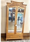 French Antique Carved Oak Art Nouveau 2 Mirrored  Door Armoire Circa 1900 