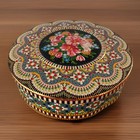 Vintage Daher Made In England Metal Textured Mosaic Floral Round Tin 8   