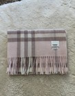 Burberry Cashmere Scarf 100  Cashmere Check Plaid Pink Brown White