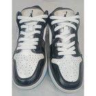 Jordan 1 Low Black White Patent Blue Sole Kids Shoes 386611-020 Size 3 5y