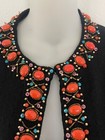 Cervelle Sweater Beaded Embellished Open Cardigan Ramie Cotton Black Vintage L