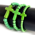 Green Cross Bracelet Handmade Beaded Howlite Turquoise Bead 7 5  Halloween Gift