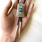 Navajo Turquoise Bolo Tie Shadow Box Heavy Hand Stamping Skeets Sterling Nugget