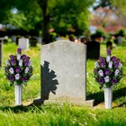 Artificial Cemetery Flowers - Set Of 2 Grave Memorial Rose Flowers With Vase    