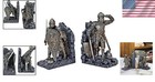 Medieval Knight Bookends - Hand-cast Grey Stone With Two-tone Metallic Finish