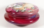 Antique Limoges French Porcelain Lidded Round Box Hand Painted Decorated Flowers