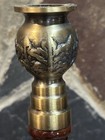Antique   Vintage English Oak   Brass Open Barley Twist Candlestick Holder