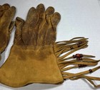 Vintage Churchill Gauntlet Buckskin Fringed Gloves Beads Size 10 Worked In