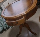 Antique vintage Drum Table W leather Inlaid Top  One Drawer  And Claw Feet