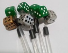 Vtg Lot Of 7 Dice Swizzle Cocktail Sticks  2 Silver 1 Gold 4 Green