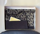 Michael Kors Black W Glitter Gold Mk Logo Scarf   Cuffed Hat  2pc  Gift Box