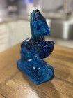 Vintage Blue Glass Le Smith Glass Rearing Horse Bookend 8    Tall No Chips