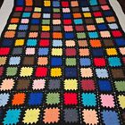 Vtg Handmade Crochet Granny Square Afghan 70x48 Blanket Throw Multicolor   Black