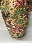 16 5  Antique Japanese Satsuma Moriage Vase Green Pink Blue Yellow Gold Dragon 