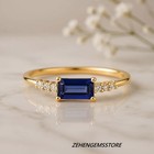 Lab Created Blue Sapphire Moissanite Ring 925 Sterling Silver Gold Plated Ring