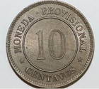1880 Peru 10 Centavos  Near Gem    moneda Provicional  Rare In This Condition 