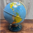 Vintage Tin Metal Ohio Art World Zodiac Sign Base Globe Map Office Home Decor