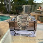 Antique Heavy Crystal Amethyst-colored Glass Inkwell Square     Beautiful   d