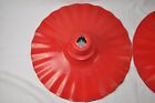 2 Antique Red Porcelain Barn Gas Station Radial Wave Industrial Light Pendant