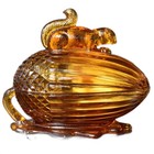 Vintage L e  Smith Amber Glass Squirrel On Acorn Covered Candy Nut Dish 9 5 