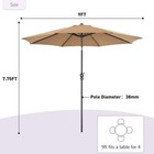 Gianna 9ft Market Umbrella 8 Ribs Uv Protection Waterproof Outdoor Table Khaki
