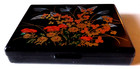 New Vintage 1989 Small Black Floral Purse Size Cosmetic Mirror   Tissue Box