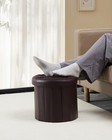 Folding Storage Ottoman Round 15inch  Foot Stool With Thicker Foam Padded Brown