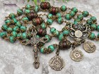 Healing Saints Lourdes Fatima Jude Raphael Rosary  heritage Bronze  turquoise
