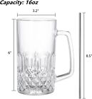 16oz Glass Beer Mug Set 6 Pack Large Beer Glasses Steins With Handle And Straws