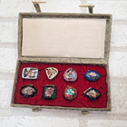 Vtg Cloisonne Chinese Enamel Mini Trinket Pill Box Set W  Case Chinoiserie Chic