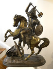 Vintage Spelter Stunning Metal Bronze  Brass  Heavy Gaul Warrior Horse Statue